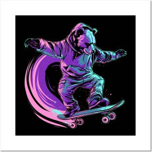 Bear playing skateboard Posters and Art